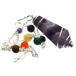 Chevron Amethyst Double Terminated Spiral Chakra Pendulum