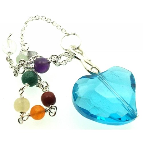 Blue Andara Crystal Heart Charm Chakra Pendulum