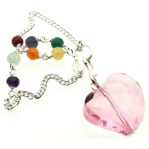 Pink Andara Crystal Heart Charm Chakra Pendulum