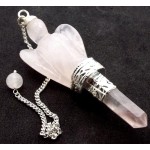 Rose Quartz Gemstone Carved Angel Pendulum