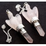 Rose Quartz Gemstone Carved Angel Pendulum