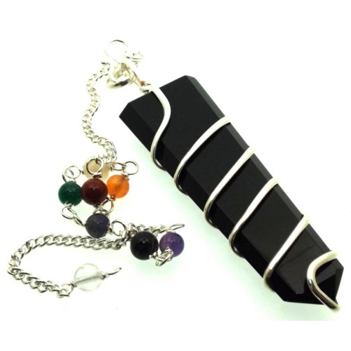 Black Agate Wired Chakra Pendulum