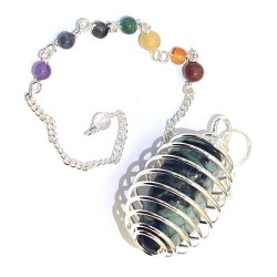 Emerald Silver Spiral Cage Pendulum Dowser with Chakra Chain