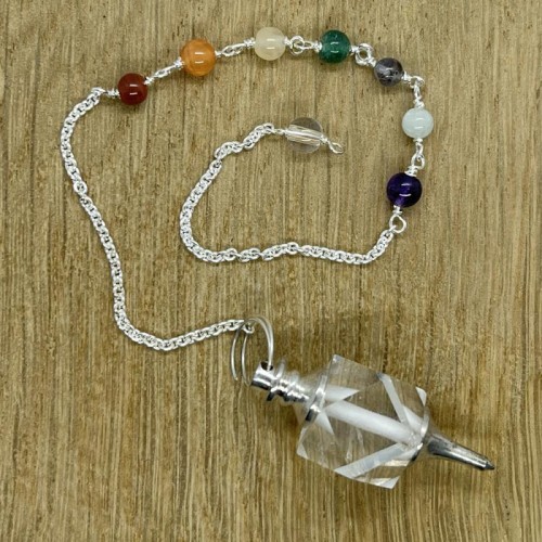 Clear Quartz Faceted Cube Chakra Pendulum