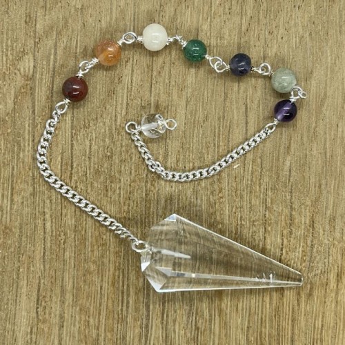 Six Faceted Clear Quartz Point Chakra Pendulum