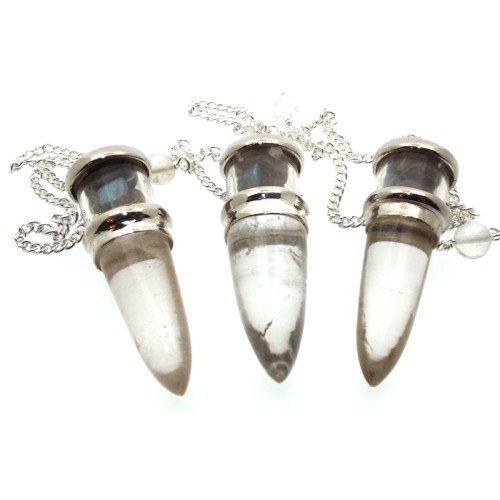 Labradorite and Quartz Gemstone Vial Pendulum