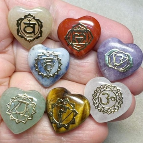 Carved Gemstone Heart Chakra Set