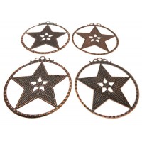 4x Brass Coloured Metal Five Pointed Star Charms