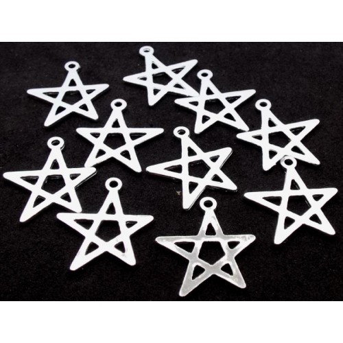 10x Silver Plated Five Pointed Star Charms