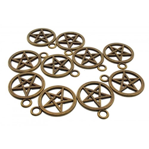 10x Brass Pentacle Metal Charms