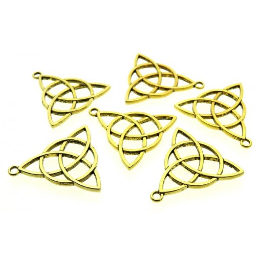 6x Gold Coloured Metal Triquetra Charms