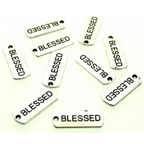 10x Silver Coloured Metal Blessed Text Charms