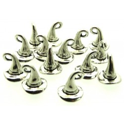 12x Silver Coloured Metal Witches Hat Charms