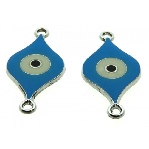 2x Turquoise Enamel Double Connector Evil Eye Charms
