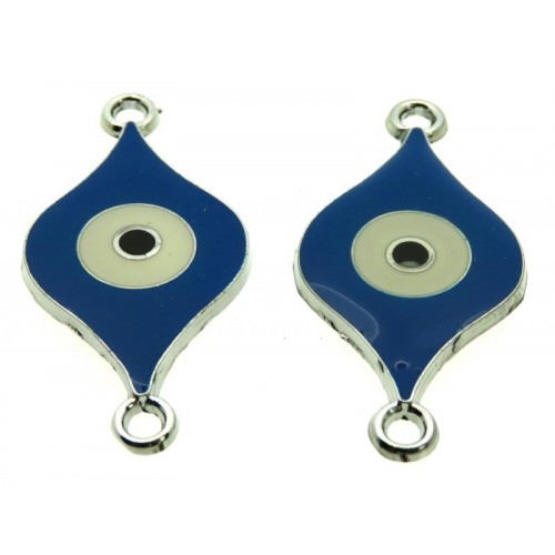 2x Blue Enamel Double Connector Evil Eye Charms
