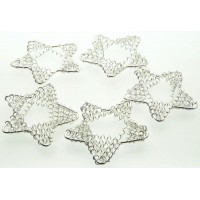 5x Silver Coloured Metal Wired Star Charms