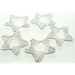 5x Silver Coloured Metal Wired Star Charms
