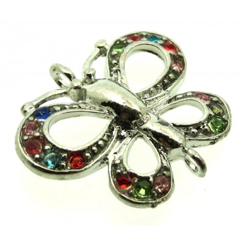 1x Metal Double Connector Crystal Butterfly Charm