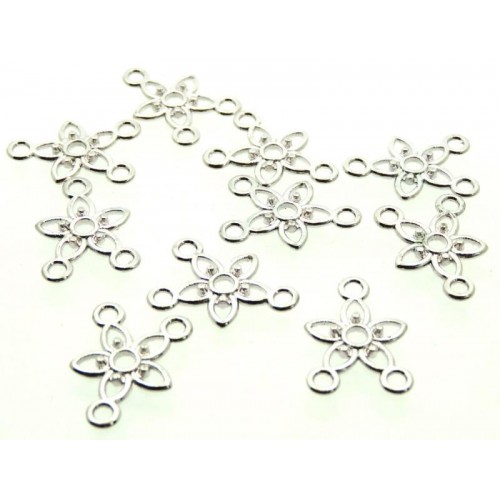 10x Silver Coloured Metal Flower Connector Charms