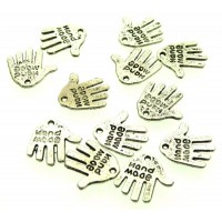 12x Silver Coloured Metal Hand Made Text Hand Charms