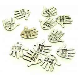 12x Silver Coloured Metal Hand Made Text Hand Charms