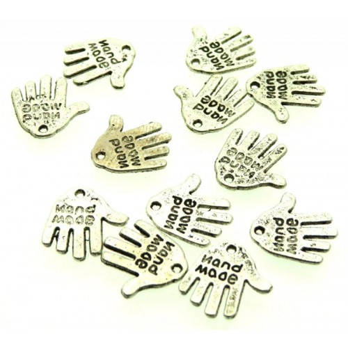 12x Silver Coloured Metal Hand Made Text Hand Charms