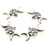 4x Silver Coloured Metal Triple Moon Goddess Charms