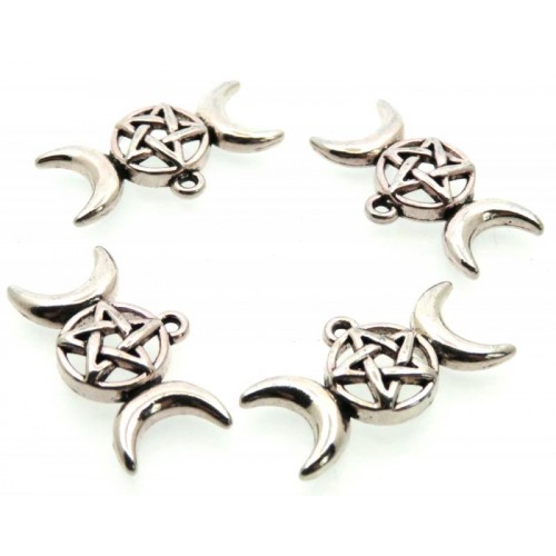 4x Silver Coloured Metal Triple Moon Goddess Charms