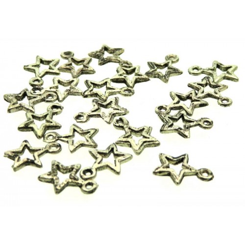 20x Silver Coloured Metal Little Star Charms