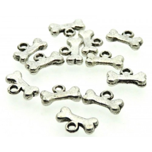 12x Silver Coloured Metal Small Dog Bone Charms