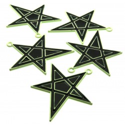 5x Metal Black Enamelled Pentagram Charms