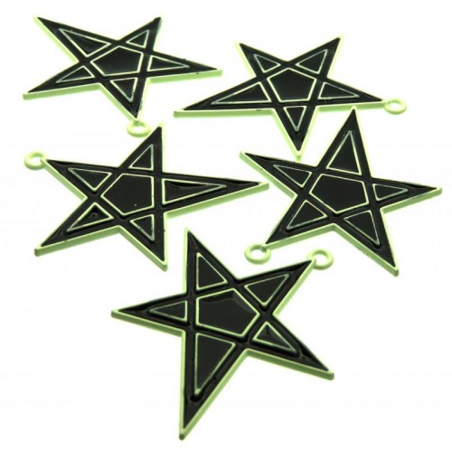 5x Metal Black Enamelled Pentagram Charms