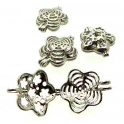 4x Silver Coloured Metal Flower Cage Charms