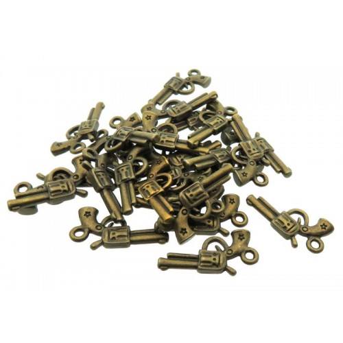 24x Brass Coloured Handgun Metal Charms