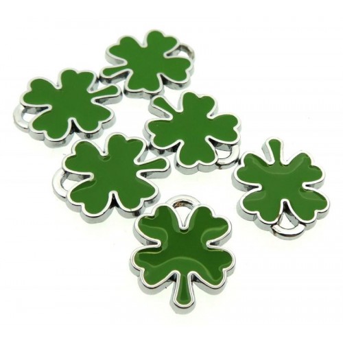 6x Silver Coloured Metal Shamrock Charms