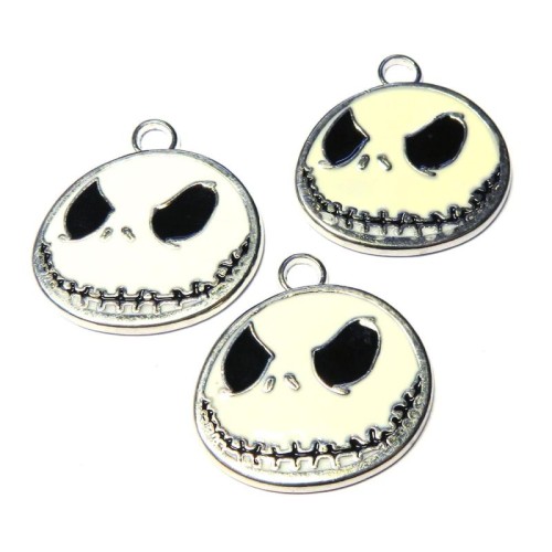 3x Enamel Skeleton Face Charms