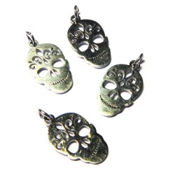 4x Silver Coloured Metal Candy Skull Charms
