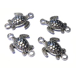 4x Silver Coloured Metal Turtle Connector Charms