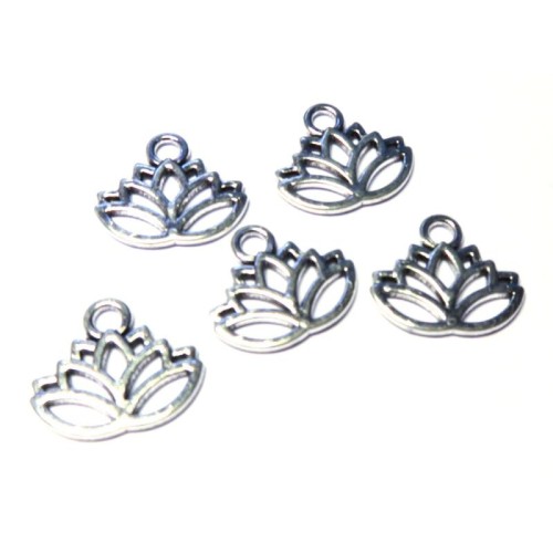 5x Silver Coloured Metal Lotus Flower Charms