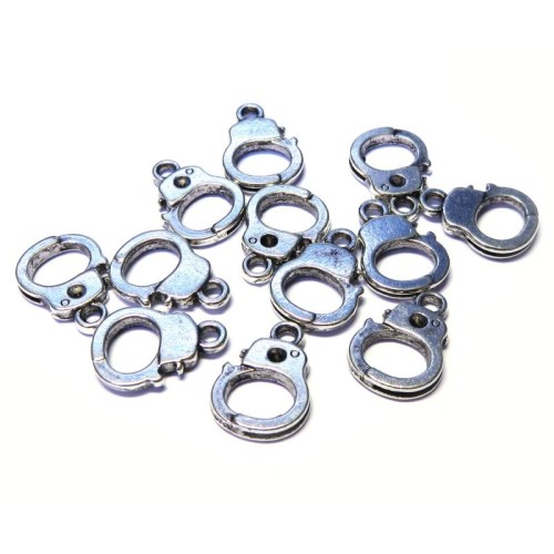 12x Silver Coloured Metal Handcuff Charms