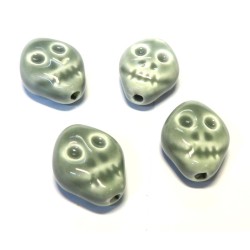 4x Grey Ceramic Skull Beads