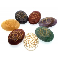 Carved Gemstone Seven Chakra Cabochon Set