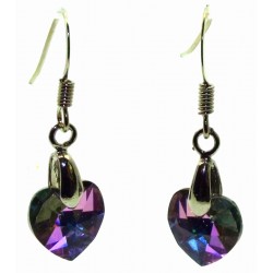 Purple Aurora Borealis Crystal Glass Heart Fishhook Earrings