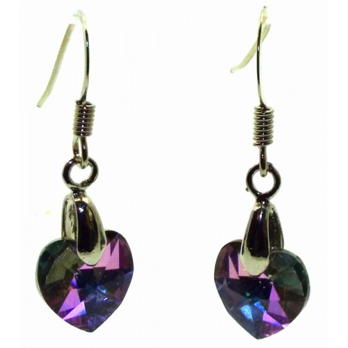 Purple Aurora Borealis Crystal Glass Heart Fishhook Earrings