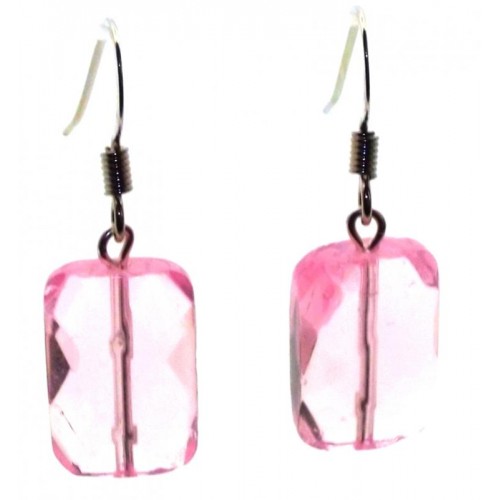Rose Faceted Crystal Glass Fishhook Earrings