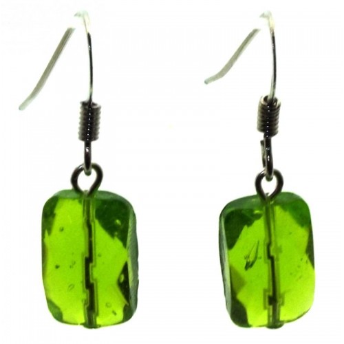 Peridot Faceted Crystal Glass Fishhook Earrings