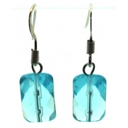 Blue Topaz Faceted Crystal Glass Fishhook Earrings