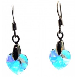 Faceted Aurora Borealis Crystal Glass Heart Fishhook Earrings
