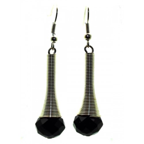 Black Sparkling Faceted Dropper Fishhook Earrings