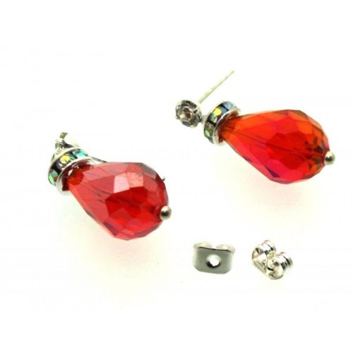 Ruby Red Sparkling Faceted Post Earrings